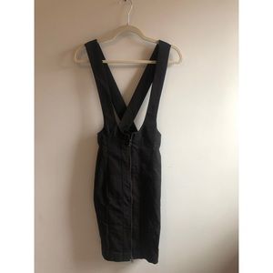 Black Mini Overall Zip-Front Dress